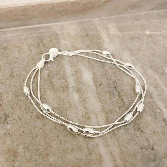 925 Sterling Silver Multi Layer Bead Bracelet Dainty Minimalist Bracelet - Picture 3 of 4